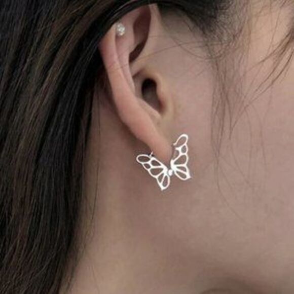Jewelry - *NEW 925 Sterling Silver Butterfly Hoop Earrings
